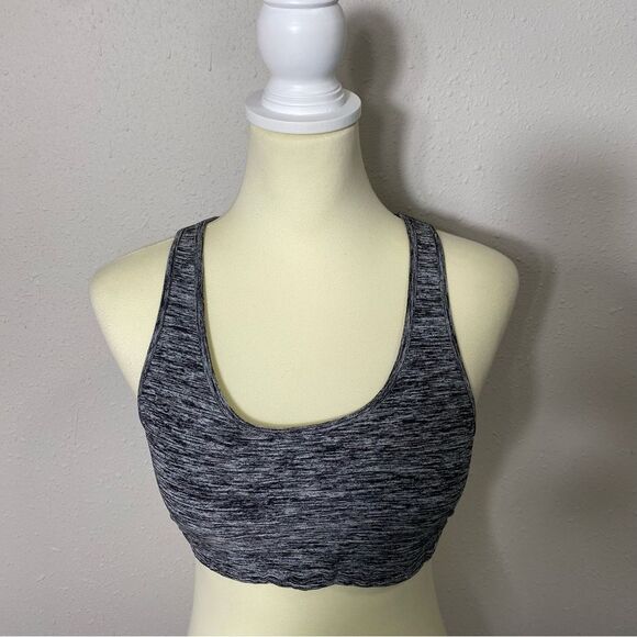 Holister Open Back Chriscross Black & Gray Spacedye Spots Bra Women's Size M - Picture 4 of 15